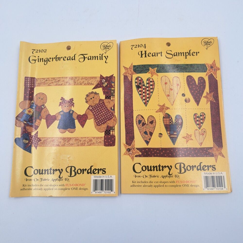 Iron On Applique Kit Country Border 72104 Heart Sampler 72102 Gingerbread Family